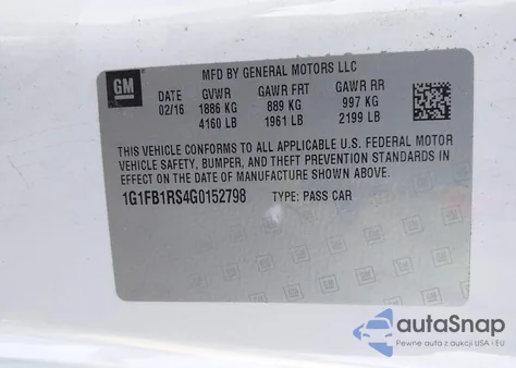 2016 Chevrolet Camaro 1Lt from USA, damaged, VIN 1G1FB1RS4G0152798